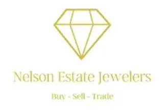 A yellow diamond outline above the text "Nelson Estate Jewelers" with "Buy - Sell - Trade" written below on a white background.